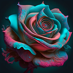 Psychedelic rose in pink and turquoise