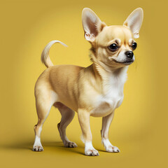 Chihuahua dog full body on yellow background, Generative AI