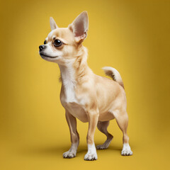 Chihuahua dog full body on yellow background, Generative AI