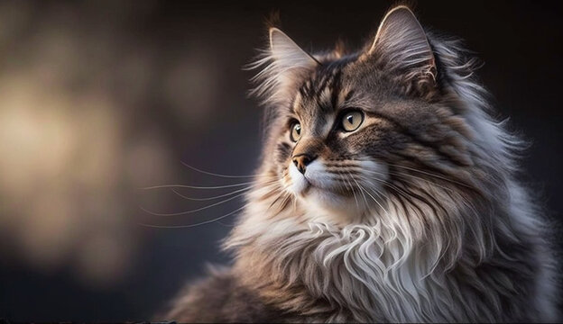 Norwegian Forest Cat cat. beautiful instagram photography - Generative AI
