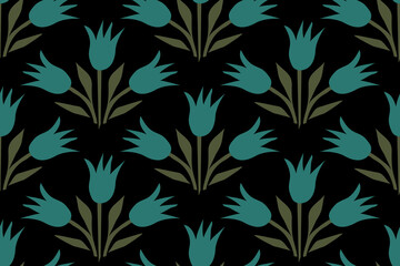 Beautiful and nice blue bell flowers bouquet. Fashionable contrast nature seamless vector pattern for design and decoration.