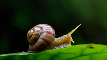 A snail on a green leaf. Generative AI