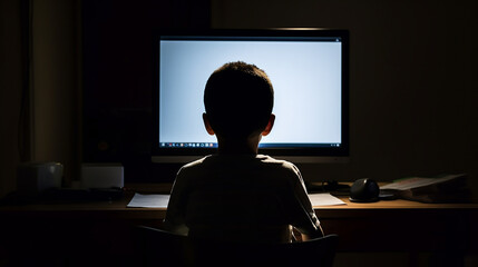 A young boy sitting in front of a computer screen represents the need to monitor and manage our technology use for a healthy lifestyle. Generative AI