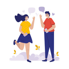 Cute couple make new friendships flat illustration