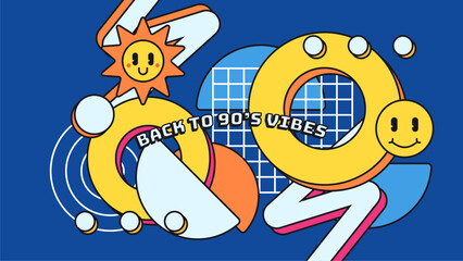 vector hand drawn nostalgic 90's banners template