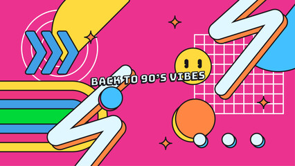 Vector flat illustration of 90s label logo number retro symbol in pop art style