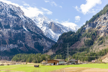 Farm view in Kandersteg, Swizerland. On 2 April, 2023.