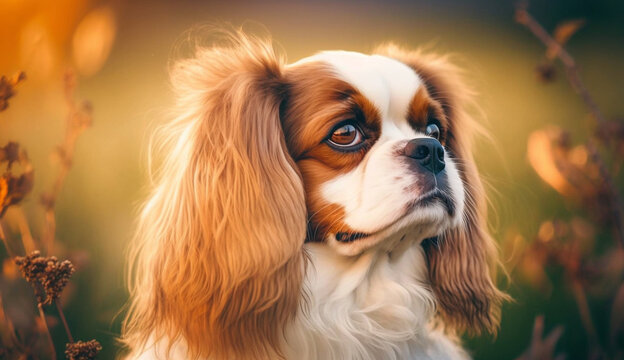 Cavalier King Charles Spaniel dog. beautiful instagram photography - Generative AI
