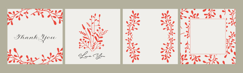 Set of 4 flower and leaf frame decoration for social media template
