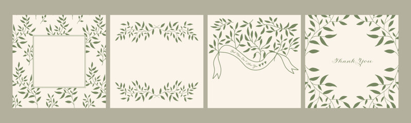 Set of 4 flower and leaf frame decoration for social media template