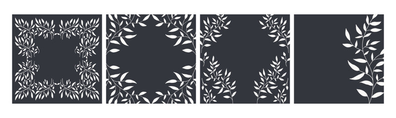 Set of 4 botanical frame decoration for social media template.