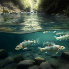 Fototapeta premium Fish swimming in the river generative Ai