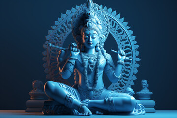 Culture and religious concept. God Krishna sculpture. Blue colored. Copy space. generative AI