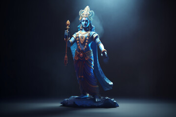 Obraz na płótnie Canvas Culture and religious concept. God Krishna sculpture. Blue colored. Copy space. generative AI