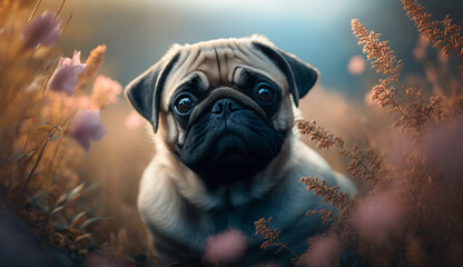 Pug dog. beautiful instagram photography - Generative AI
