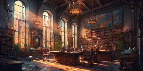 Fototapeta premium morning in the castle library