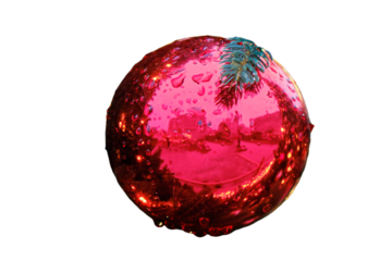 Christmas tree with red balls near old wooden house, waiting for the new year celebration, isolated on a white background