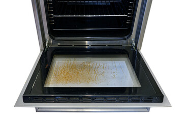 Dirty oven with grease on the glass, isolated on a white background