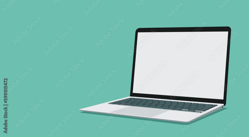 Fototapete perspective angle laptop computer with white blank empty display screen for copy space in the workpl