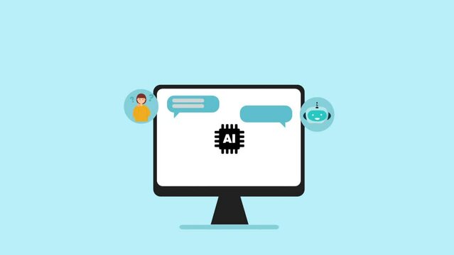 Animation of ai chat on computer screen. Global artificial intelligence. Generative AI