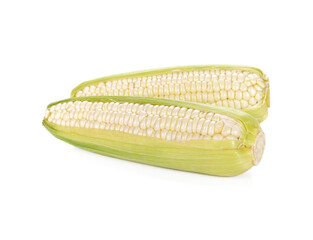 Fresh white sweet corns on a white background, Hokkaido pure white corn