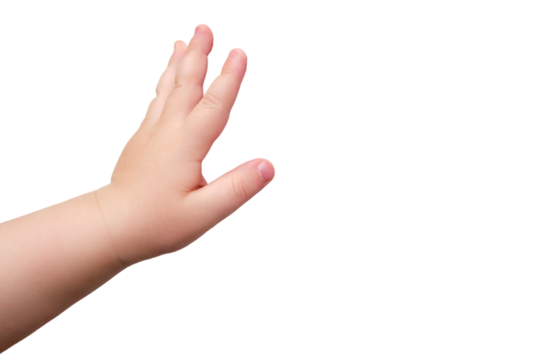 Toddler baby holding on to the radiator, child hand on the heating system close-up, isolated on a white background