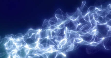 Fototapeta na wymiar Abstract blue energy waves from futuristic hi-tech mesh particles glowing background