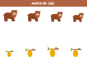 Matching game for preschool kids. Match bears and beehives by size.