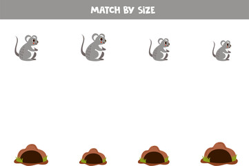 Matching game for preschool kids. Match mice and burrows by size.