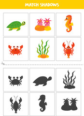 Naklejka premium Find shadows of cute sea animals. Cards for kids.