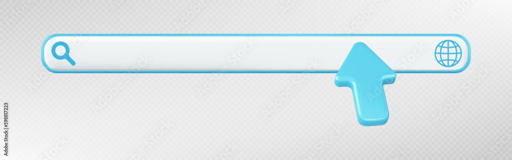 Poster 3d render search site bar with arrow cursor vector website element. blank frame url box design ui la