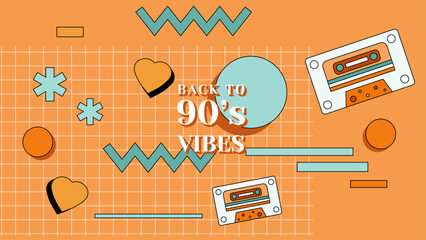 vector hand drawn flat nostalgic 90's youtube channel art