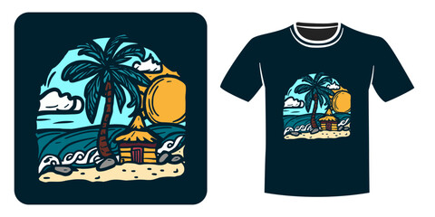 beach view for t-shirt print design