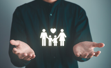 Man holding family icon. family life concept.