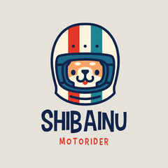 Shiba Inu Helmet Retro Dog Moto Rider Cartoon Mascot Character Logo Vector Icon Illustration
