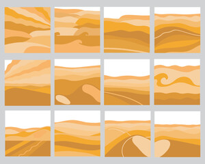 Abstract contemporary aesthetic backgrounds landscapes set with sunrise, sunset, night. Boho wall decor.