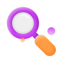 Minimalist icon 3D purple search bar or magnifying glass. Search bar design elements in the app