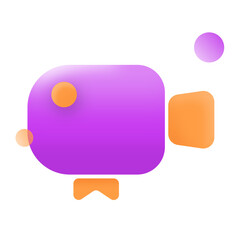 3d purple video cam icon symbol design, 3d record and play button for app UI, 3d realistic movie icon design.