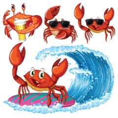 Foto op Plexiglas Kinderen Set of sea creatures cartoon character in summer