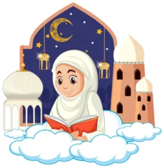 Foto op Plexiglas Kinderen Arab Muslim Girl Reading Book