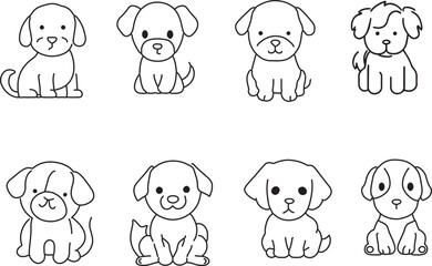 Set of Cute puppies Line art vector 