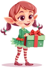 Foto op Plexiglas Kinderen Elf girl cartoon Christmas character holding gift