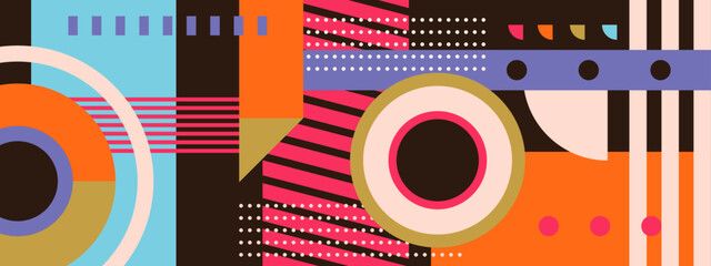 Obraz premium Vintage vector banner design with abstract geometric shapes