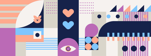 Fototapeta premium Vintage abstract geometric colorful retro design banner