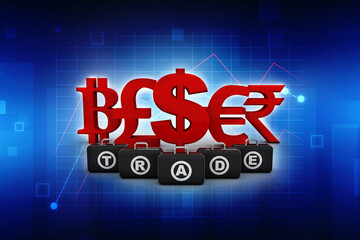 3d rendering Global Currencies sign
