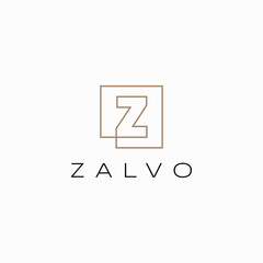 Letter Z Initial Lettermark Outline Continuous Line Gold Square Logo Vector Icon Illustration