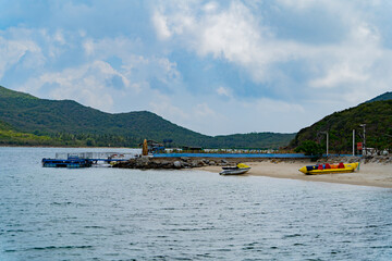 Beach holidays. Dam Bay on an island near Nha Trang in Vietnam. Tourist destination. 