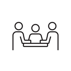 Meeting Business icon with black outline style. team, professional, computer, talking, businesswoman, strategy, online. Vector illustration