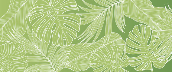 Fresh green summer tropical background with palm leaves, monstera and banana leaves. Background for decor, covers, wallpapers, postcards and presentations © Лилия Агапова