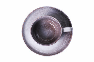 Fototapeta na wymiar Gray ceramic cup and saucer
